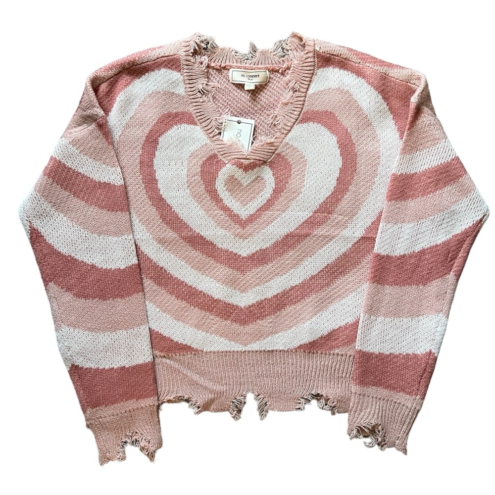 Pink Heart Fringe Sweater